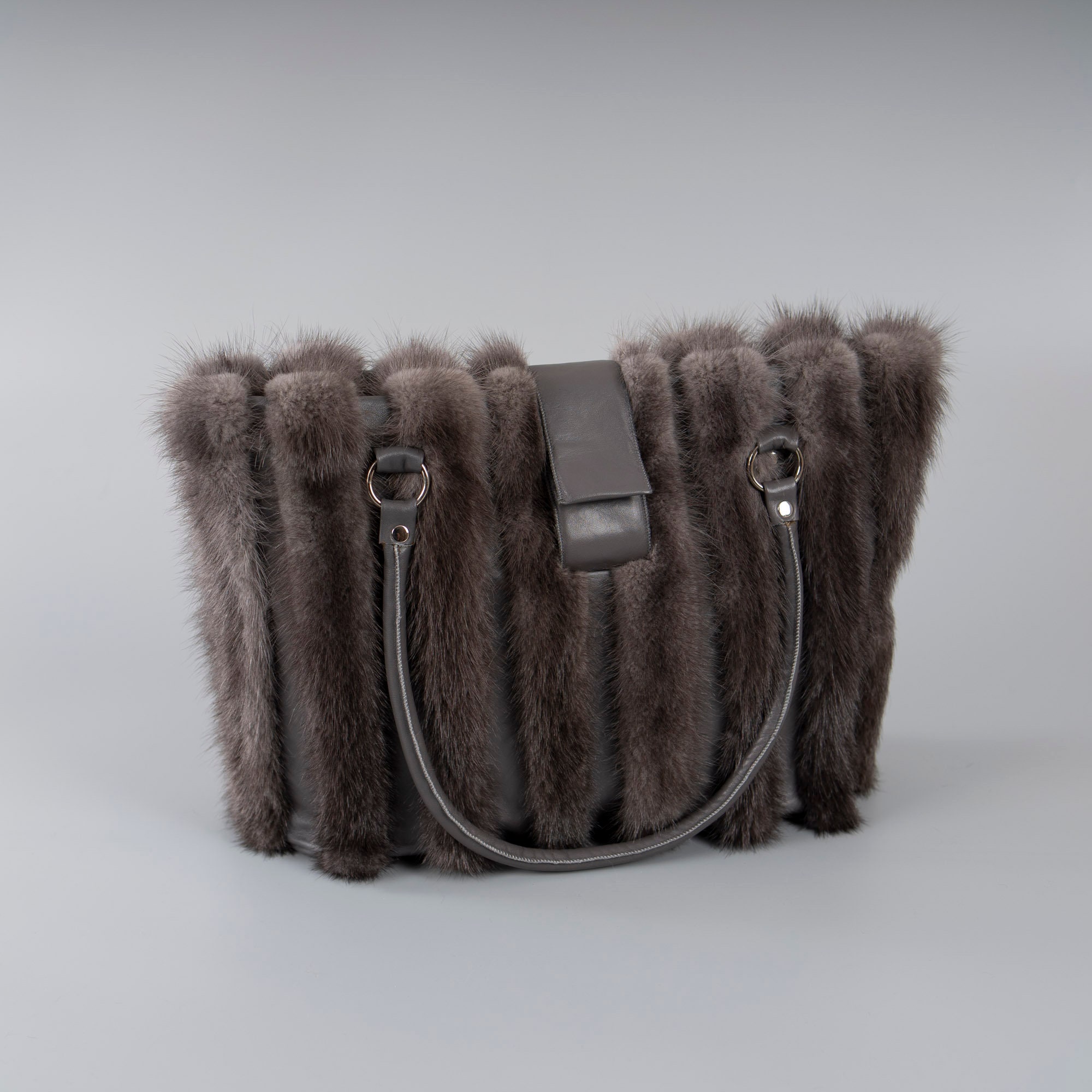 Real Mink Fur Handbag in Gray Color With Leather Details - Etsy Canada