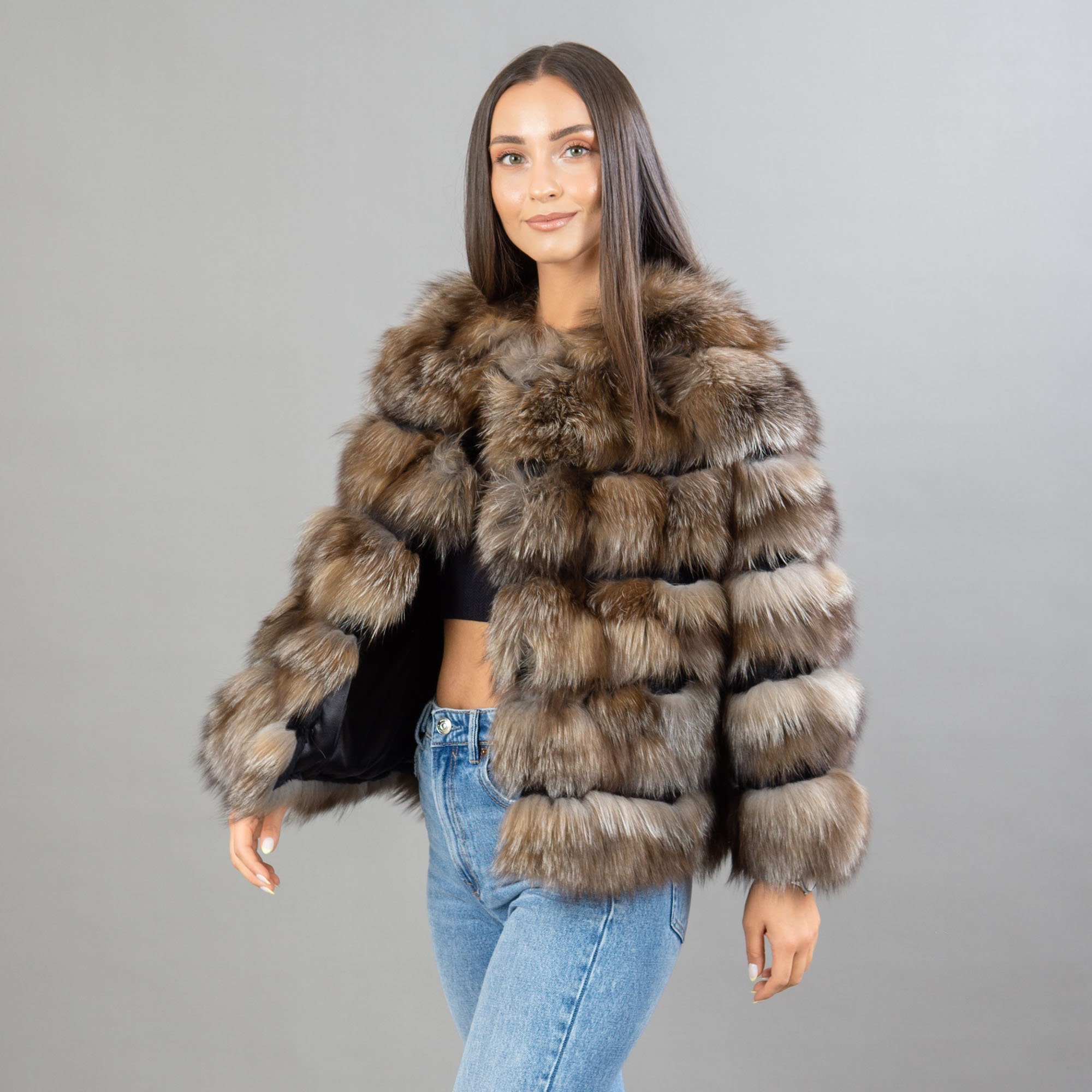 Light Brown Fox Fur Jacket With Rabbit Fur Details - Etsy