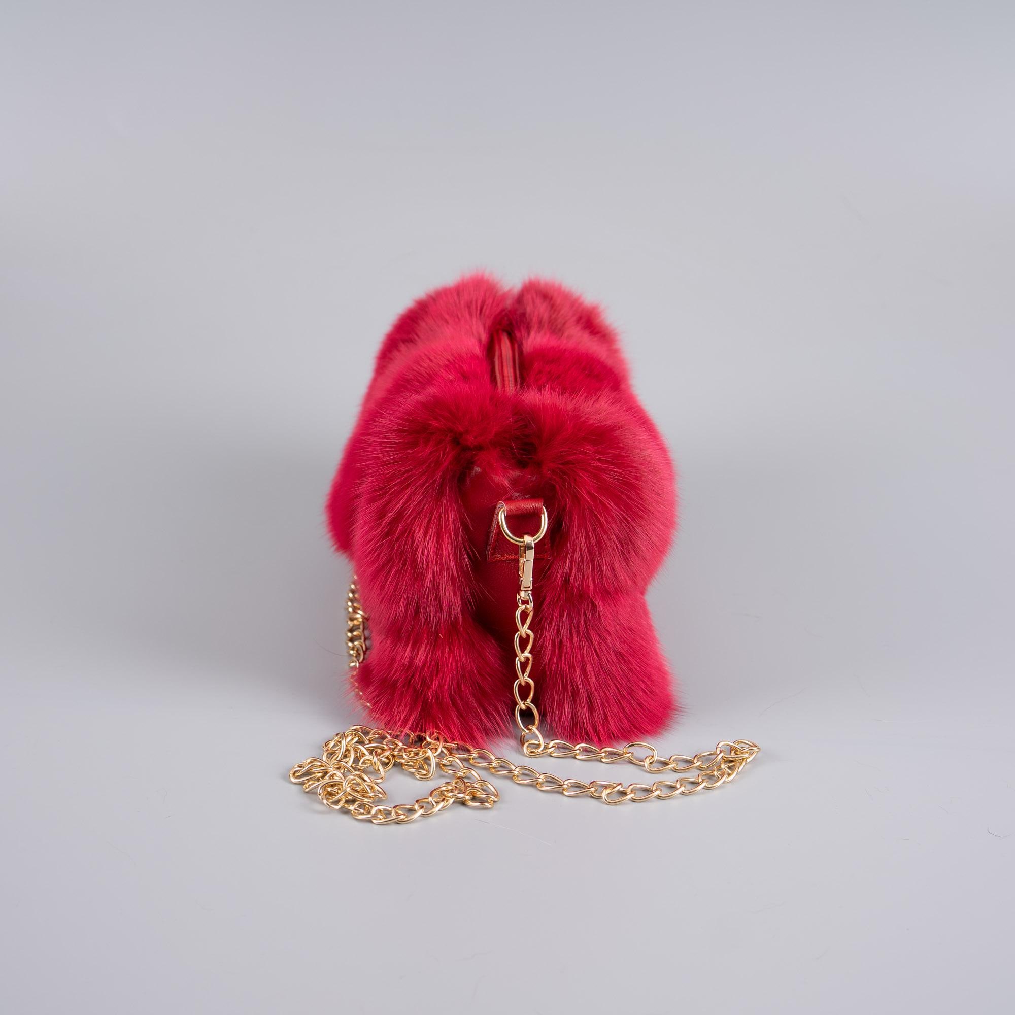 Luxurious Crimson Red Fox Fur Handbag With Chain and Strap Options