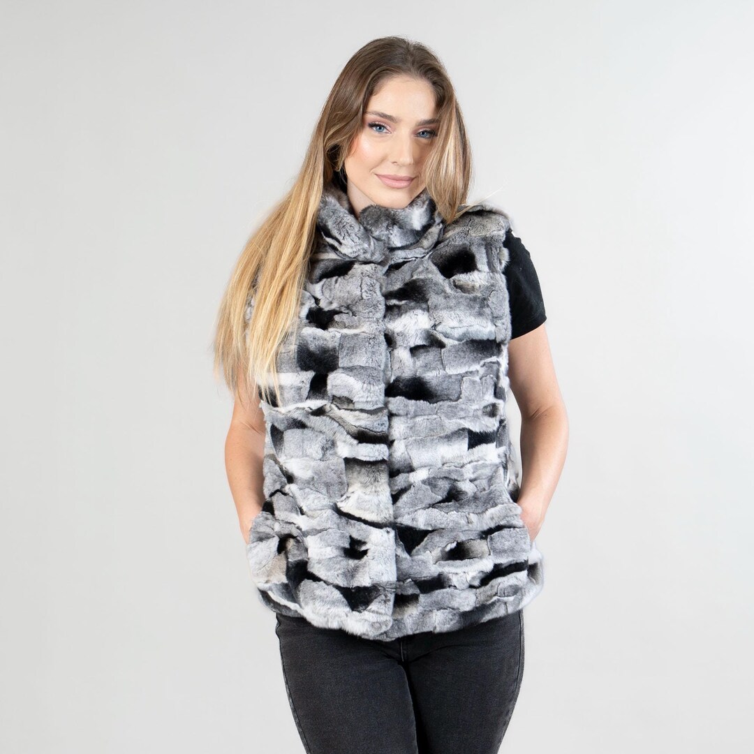 Luxurious Rex Rabbit Fur Vest in Black and White - Etsy