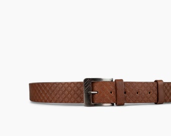 Brown genuine leather belt for men