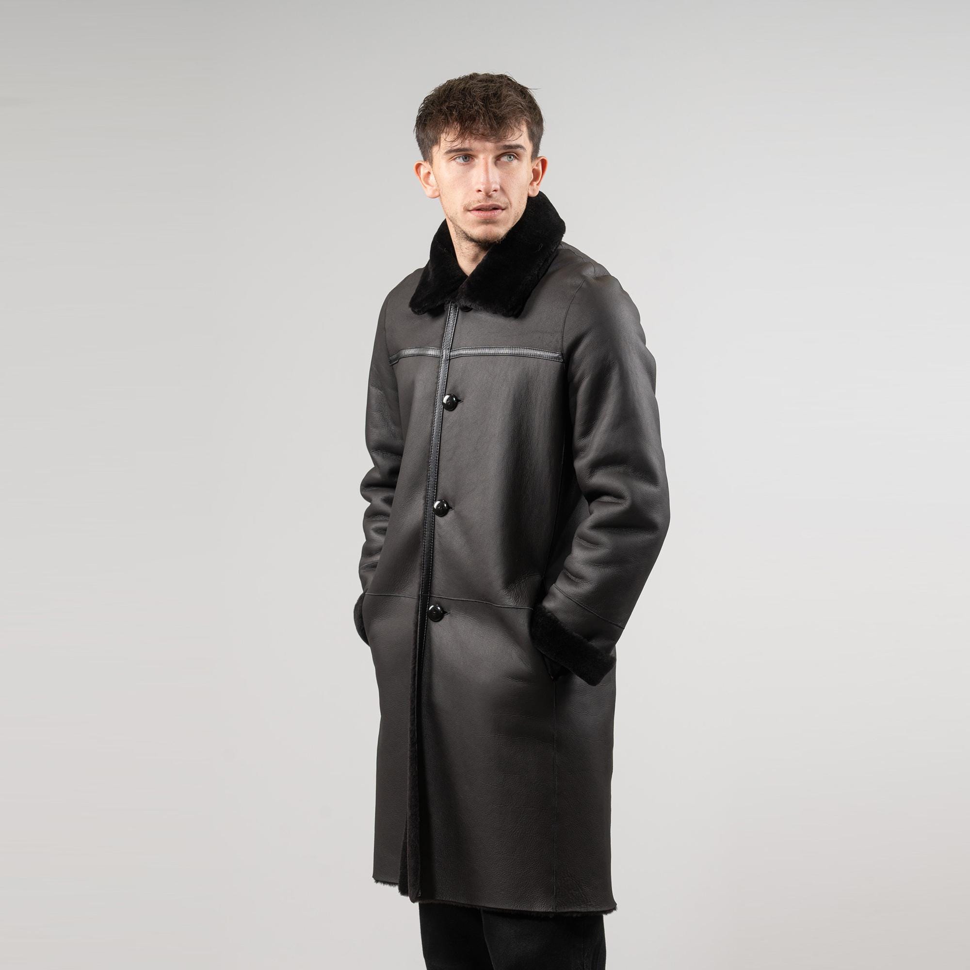 Black Reversible Sheepskin Coat - Timeless Greek Craftsmanship