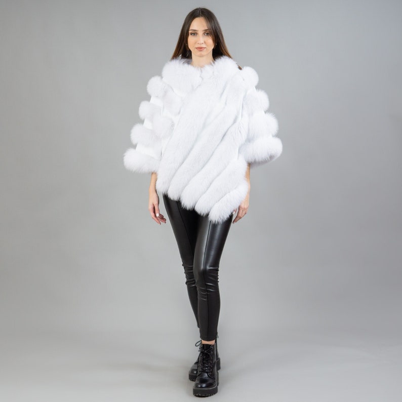 Real Fox Fur Cape White With Lambskin Details Womens Winter Real Fox Fur Cape White With Lambskin, Most Expensive White Fur Coats