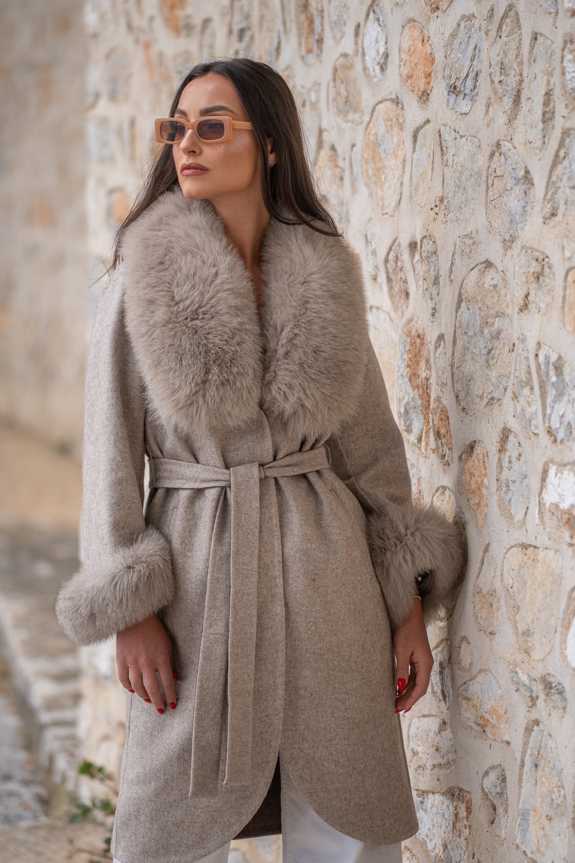 Luxurious Alpaca Coat With Fox Fur in Beige Timeless Elegance Etsy