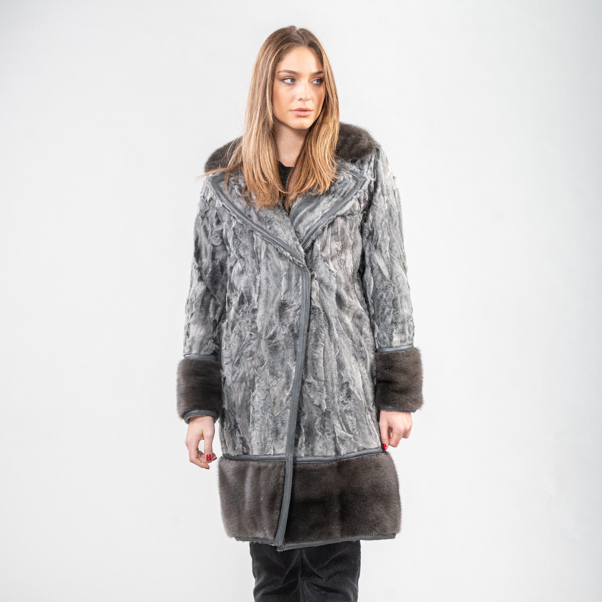 Gray Astrakhan Fur Coat With Mink Fur Details - Etsy Gray Astrakhan Fur Coat With Mink Fur Details - Etsy