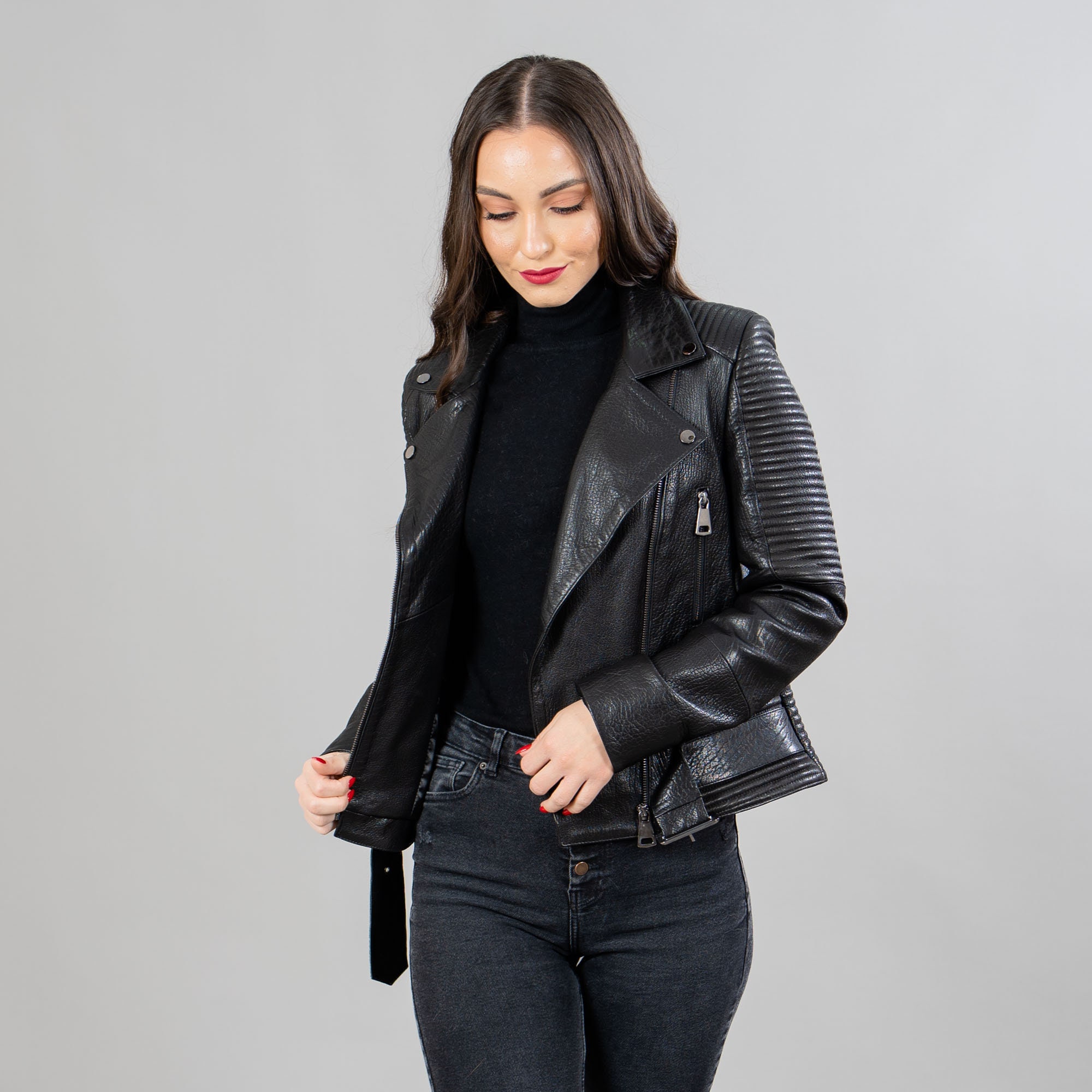 Real Leather Jacket in Black With A Belt - Etsy Real Leather Jacket in Black With A Belt - Etsy