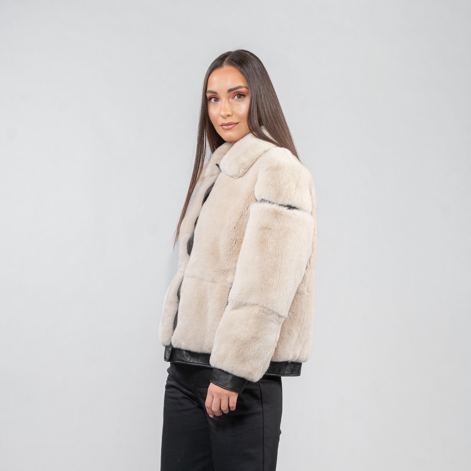 Pure Rabbit Jacket Real Rabbit Fur Jacket in Beige Color - Etsy