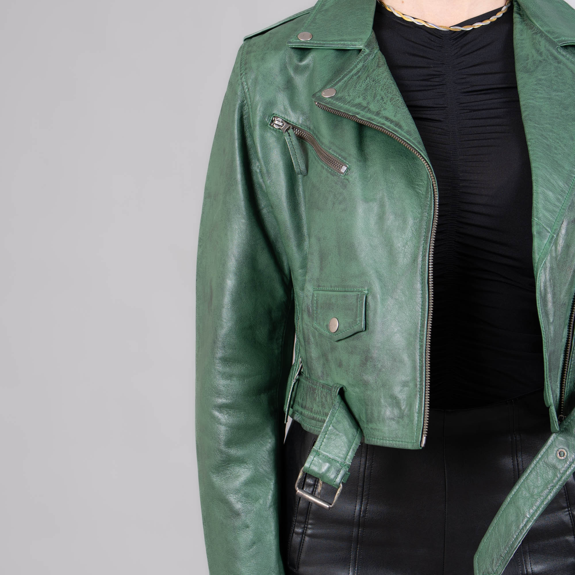 Short Leather Jacket in Green Color - Etsy Short Leather Jacket in Green Color - Etsy