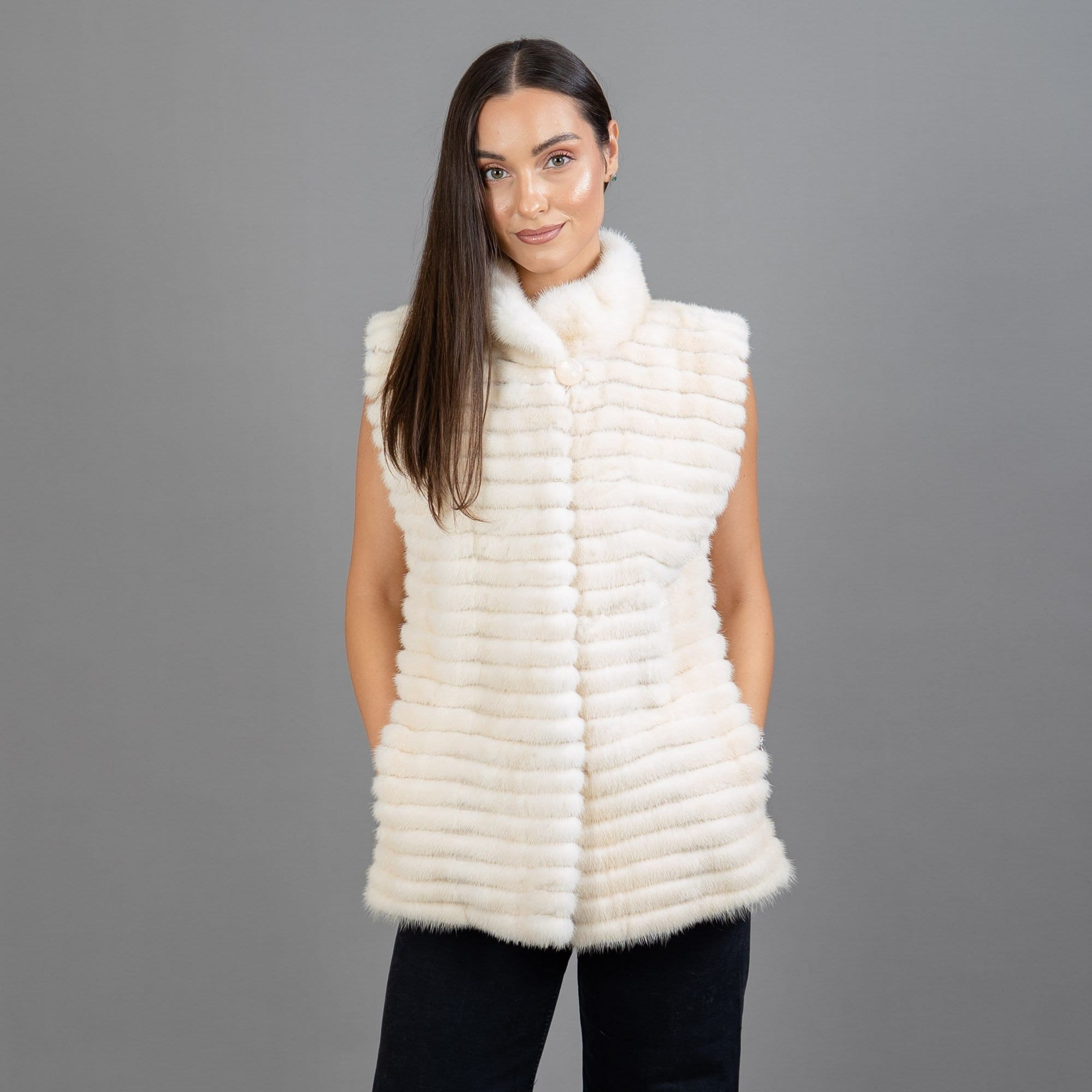 Beige Mink Fur Vest with Leather Details