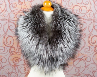 Real Silver Fox Fur Collar Women Winter Warm