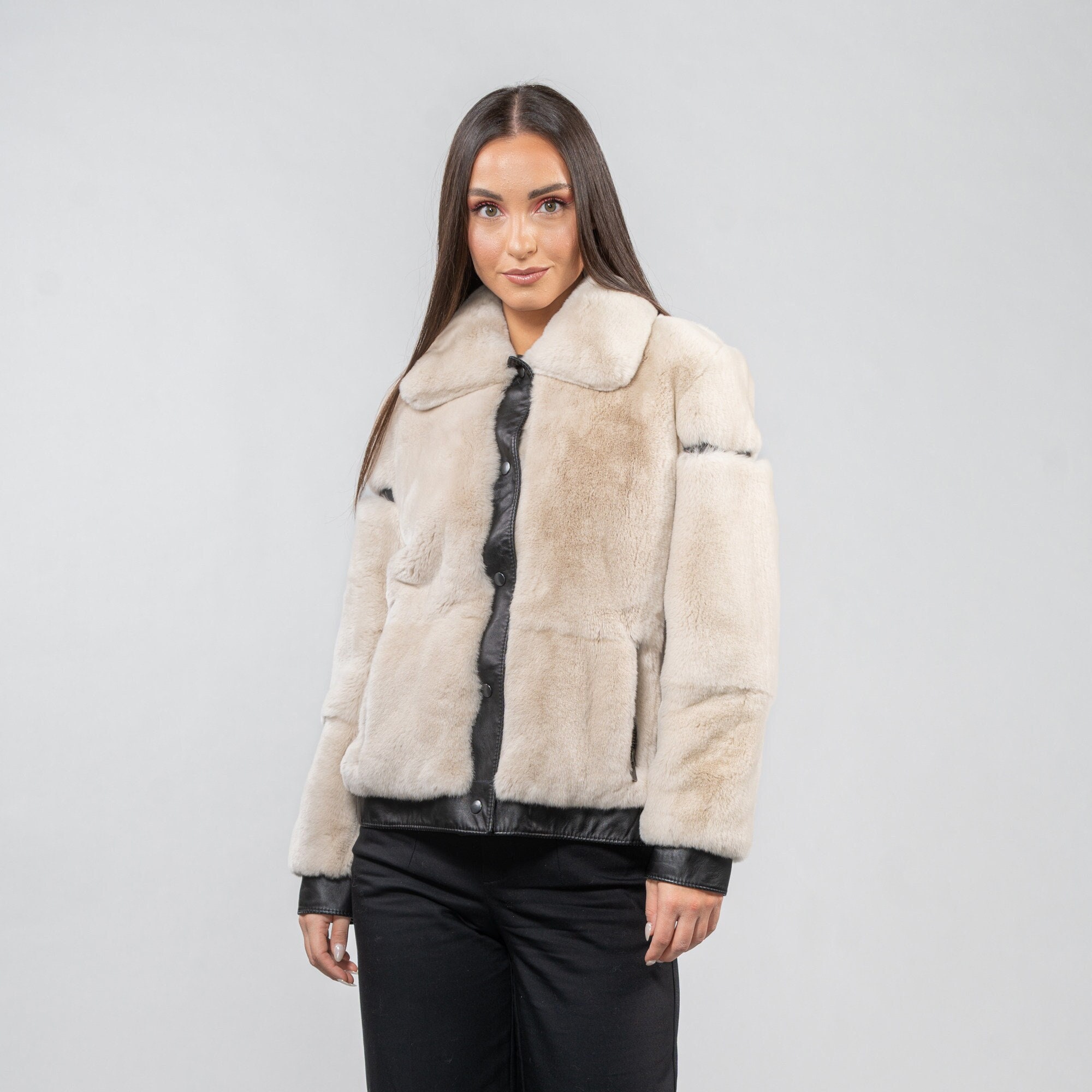 Pure Rabbit Jacket Real Rabbit Fur Jacket in Beige Color - Etsy