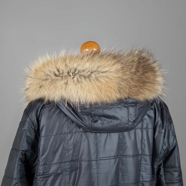 Premium Warm Gold Raccoon Fur Hood Trim for Radiant Shine and Modern Elegance