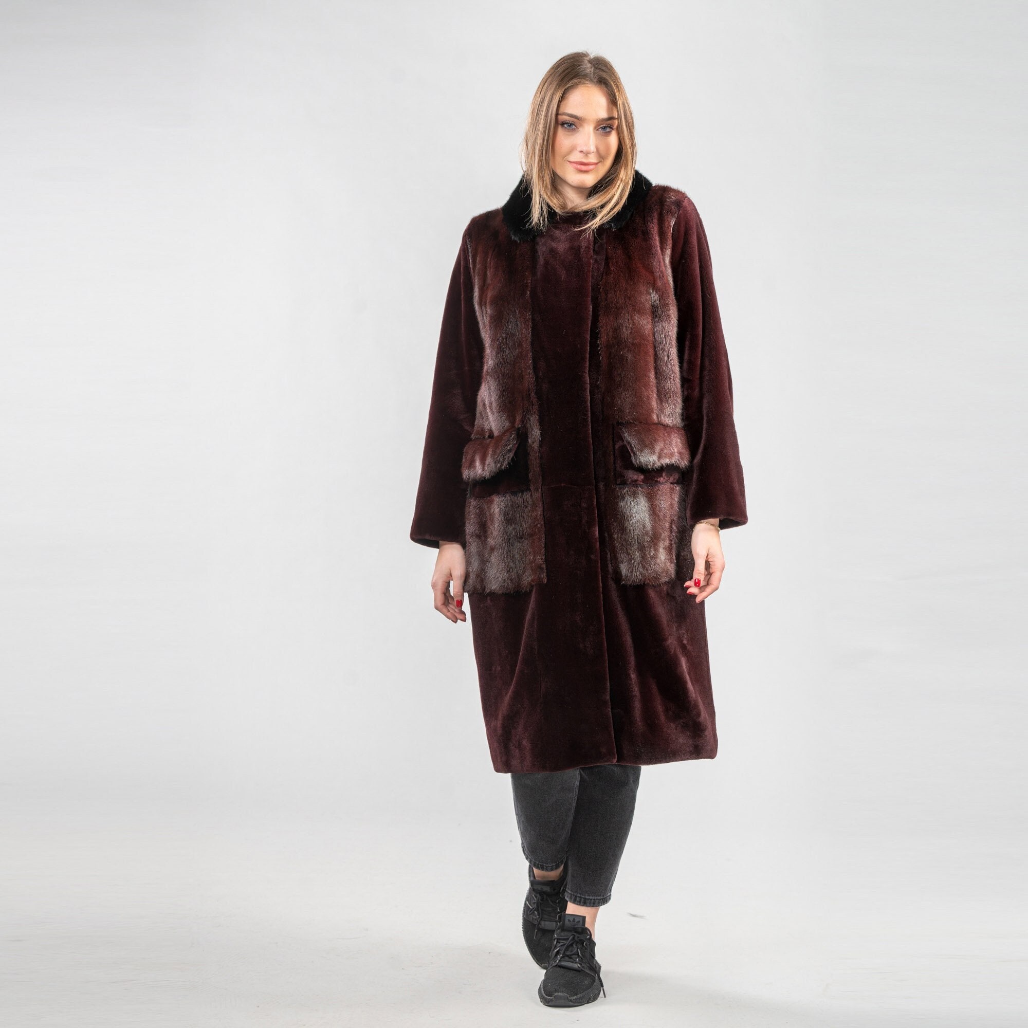 Mink Fur Coat in Burgundy Color Etsy