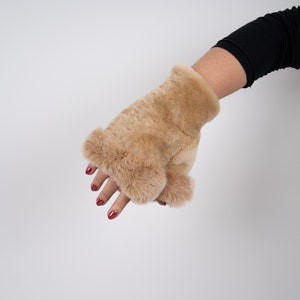 Handmade Sheepskin Rabbit Fur Fingerless Gloves - Made in Greece