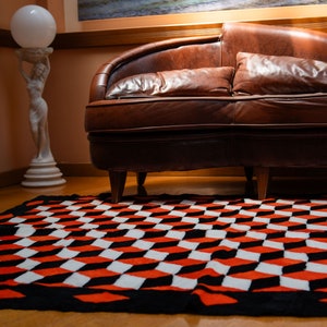 Real Sheep Fur Carpet in Three-Colored 3D Pattern - Warmth and Unique Design