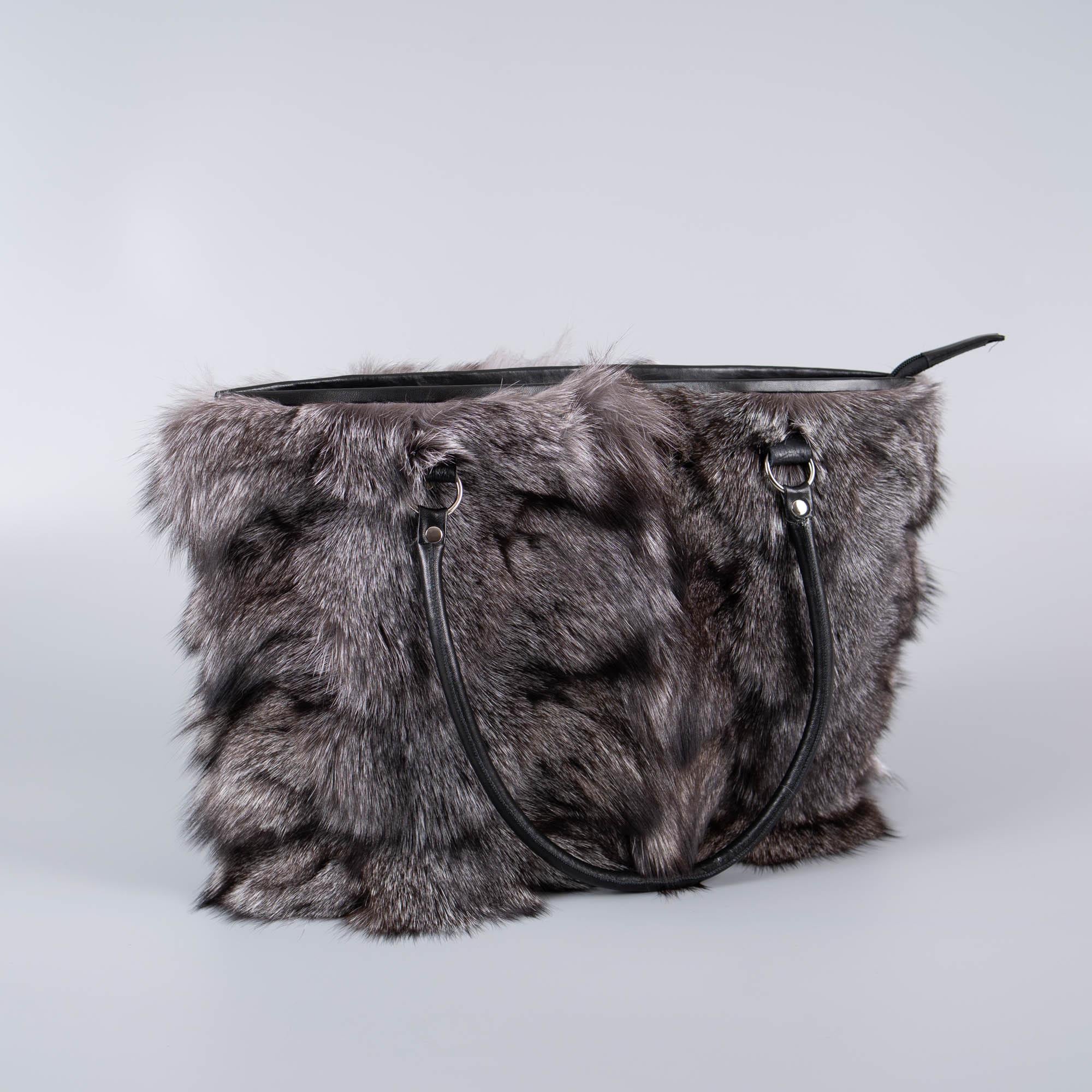 Silver Fox Fur Handbag With Leather Details - Etsy