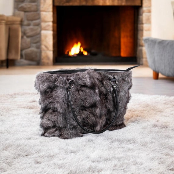 Silver Fox Fur Handbag With Leather Details - Etsy
