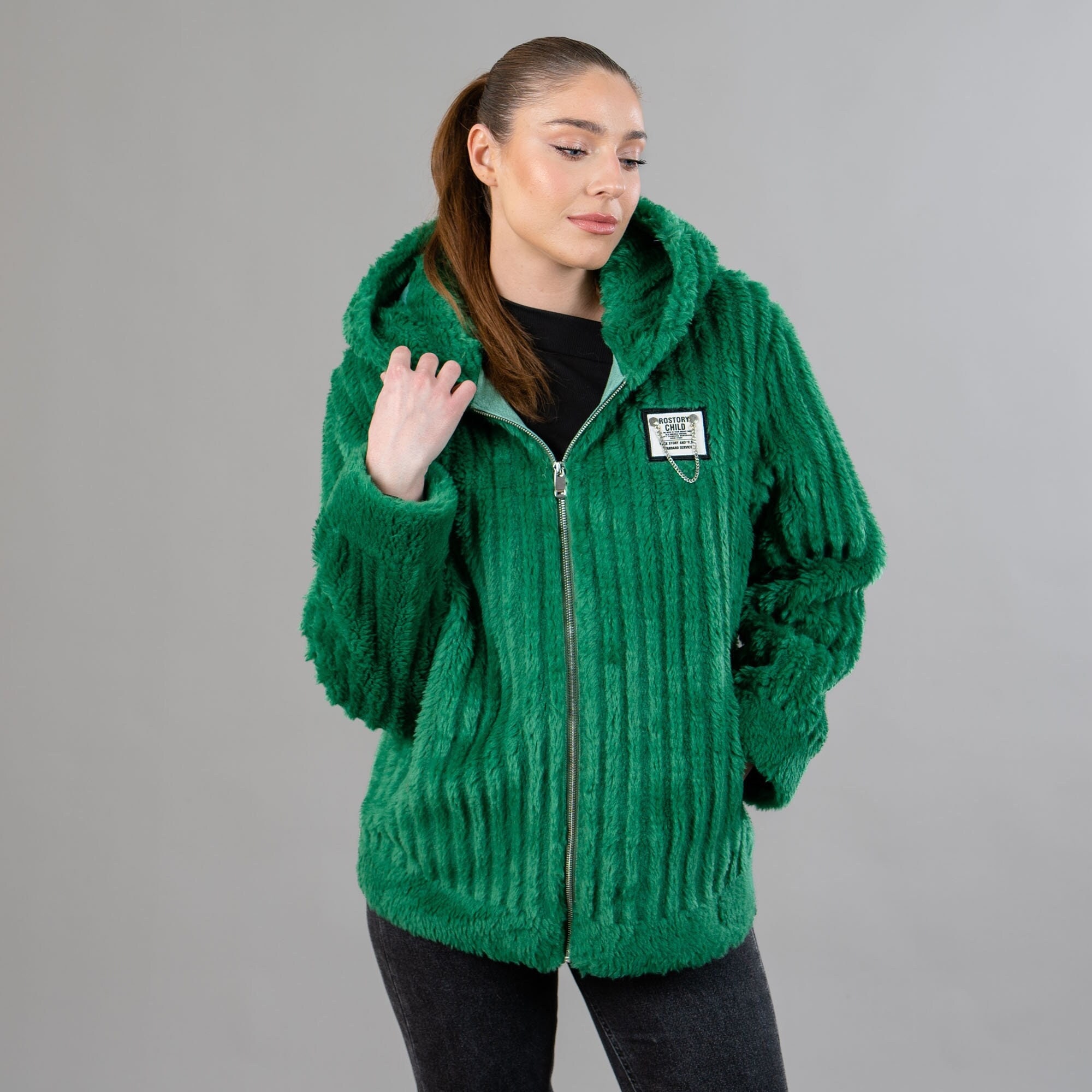 Green faux fur hooded jacket outlet