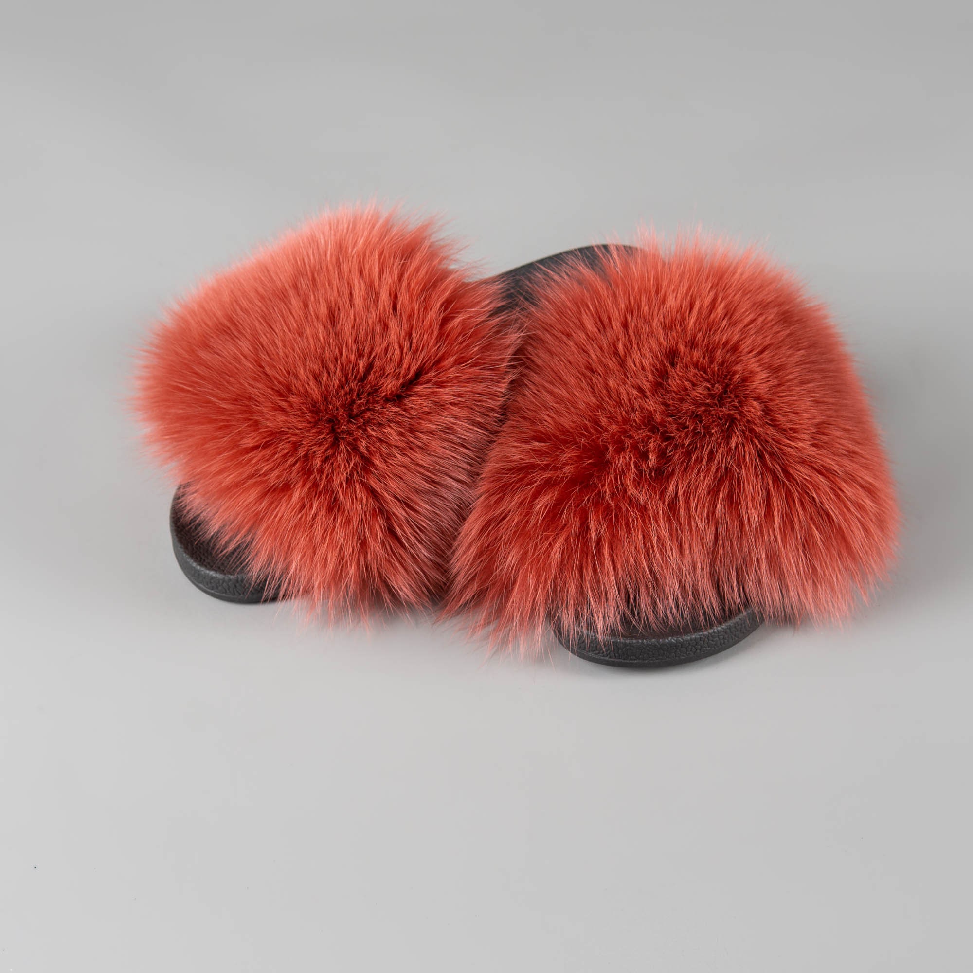 Red fox fur slides hot sale