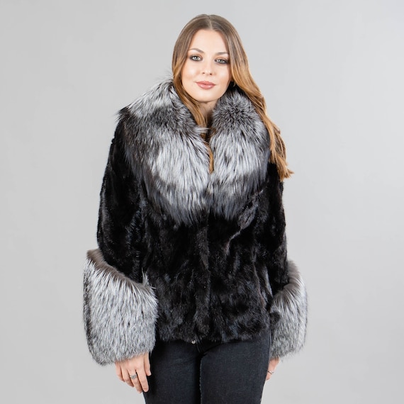 Leather Strip Black Mink Coat - Ready to Wear