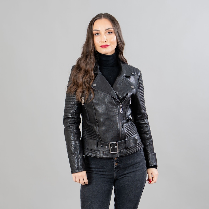 Real Leather Jacket in Black With A Belt - Etsy