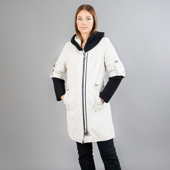 White leather jacket with hood clearance