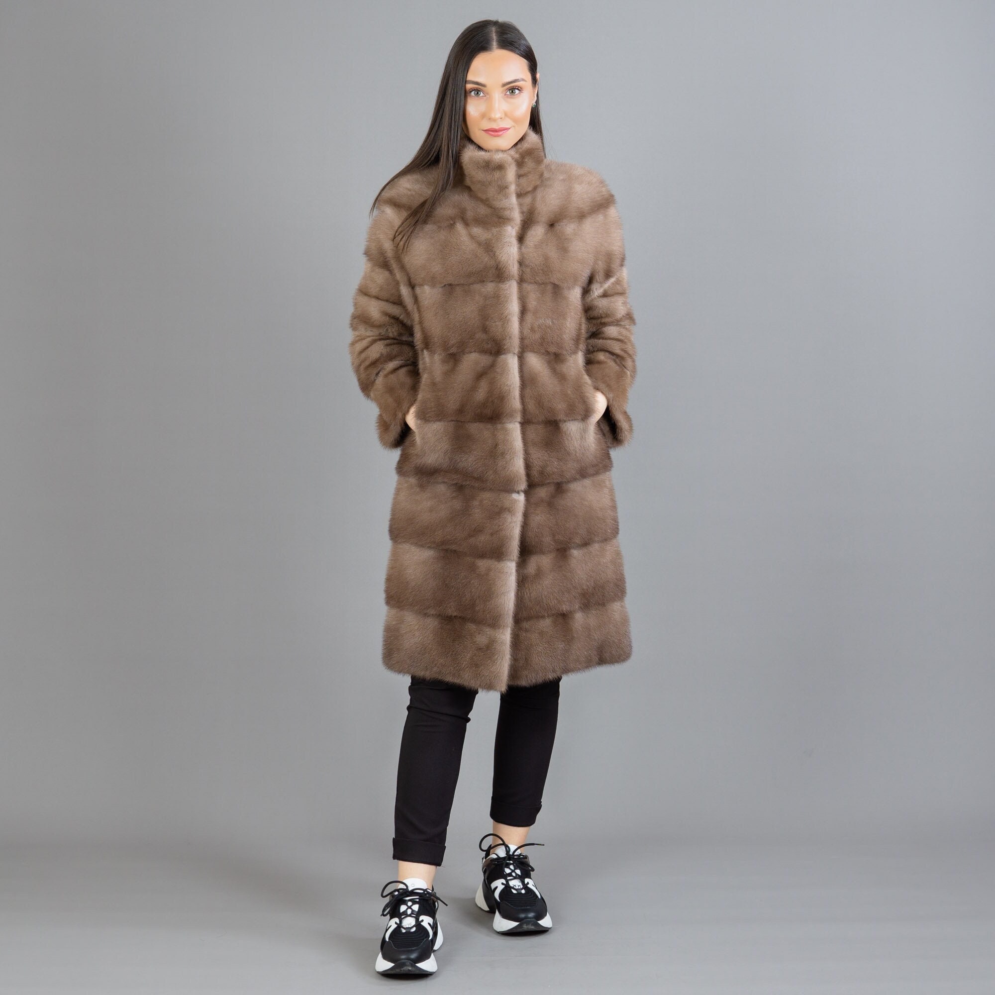 Brown Mink Fur Coat 2 in 1 Styles Mink Fur Jacket 