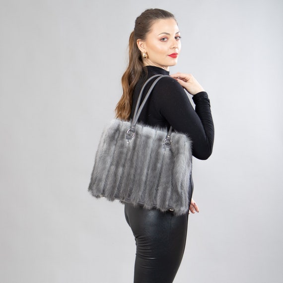 Buy Mink Fur Handbag in Gray Color Real Fur Purse Online in India Etsy