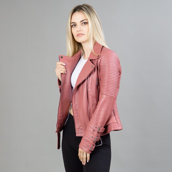 Leather jacket top pink colour