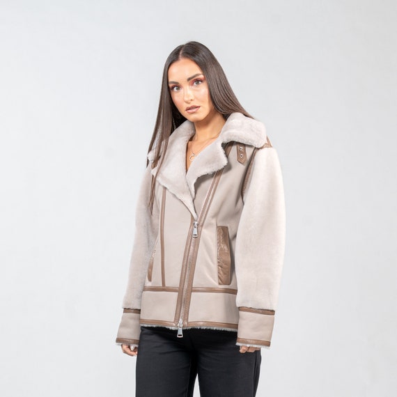 Beige sheepskin clearance jacket