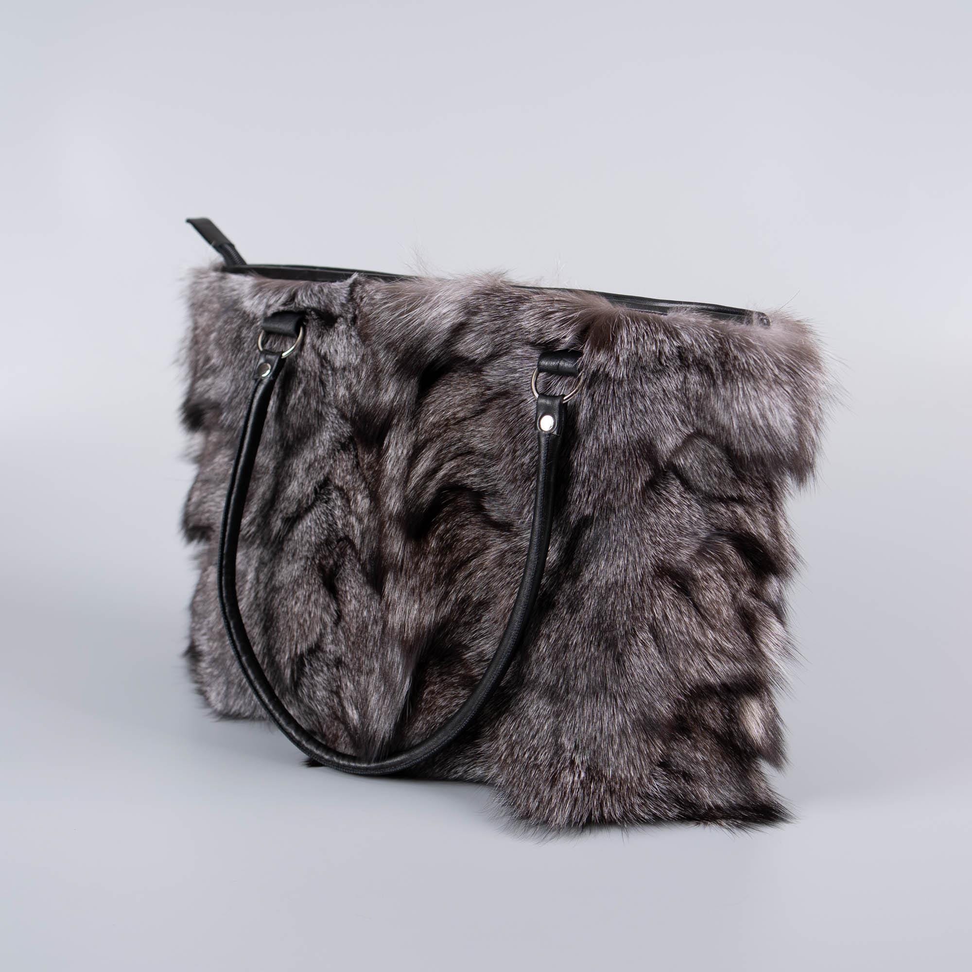 Silver Fox Fur Handbag With Leather Details - Etsy