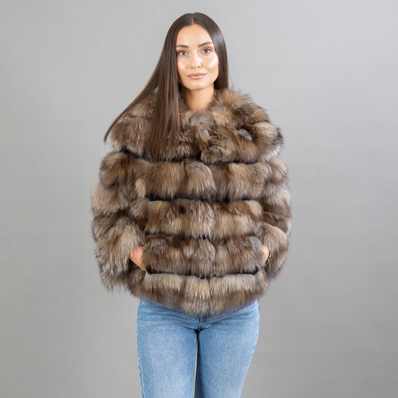 Light Brown Fox Fur Jacket With Rabbit Fur Details - Etsy Light Brown Fox Fur Jacket With Rabbit Fur Details - Etsy