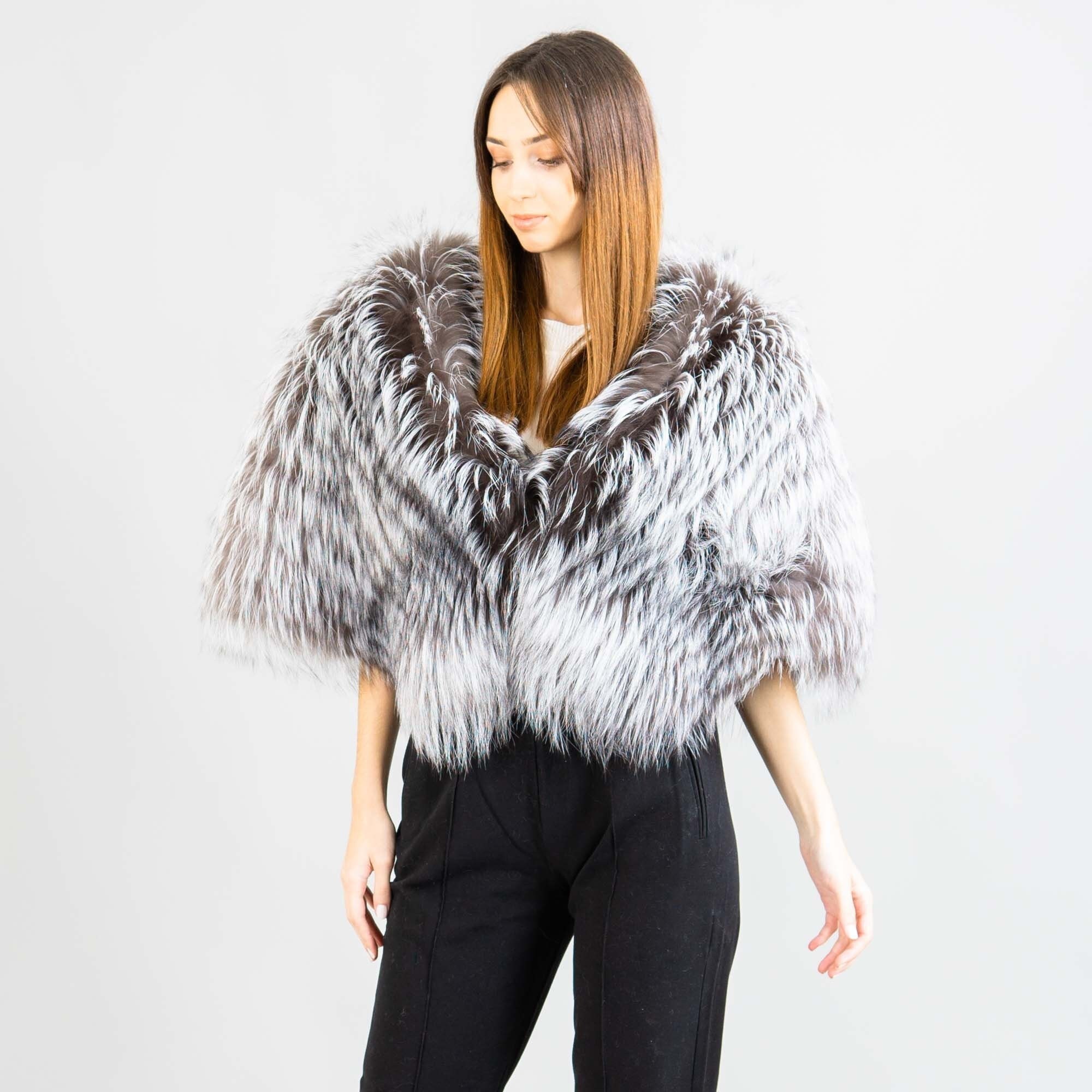 Real Silver Fox Fur Shawl Women's Fur Wrap Stole - Etsy Singapore