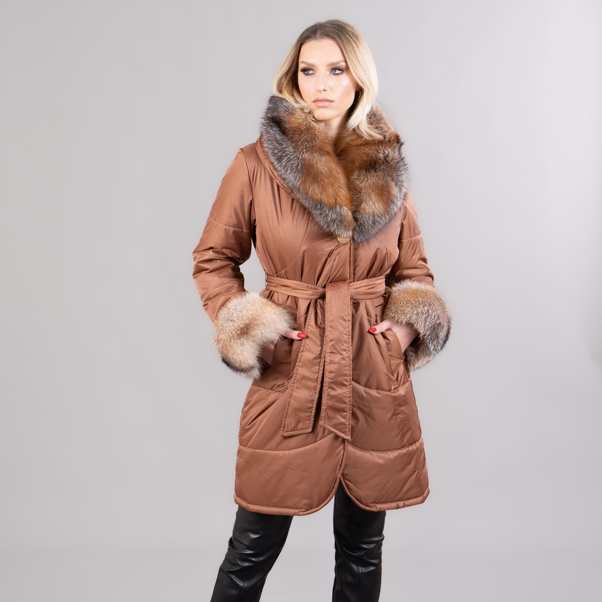Fur Collar Cuff Coat Etsy Sweden