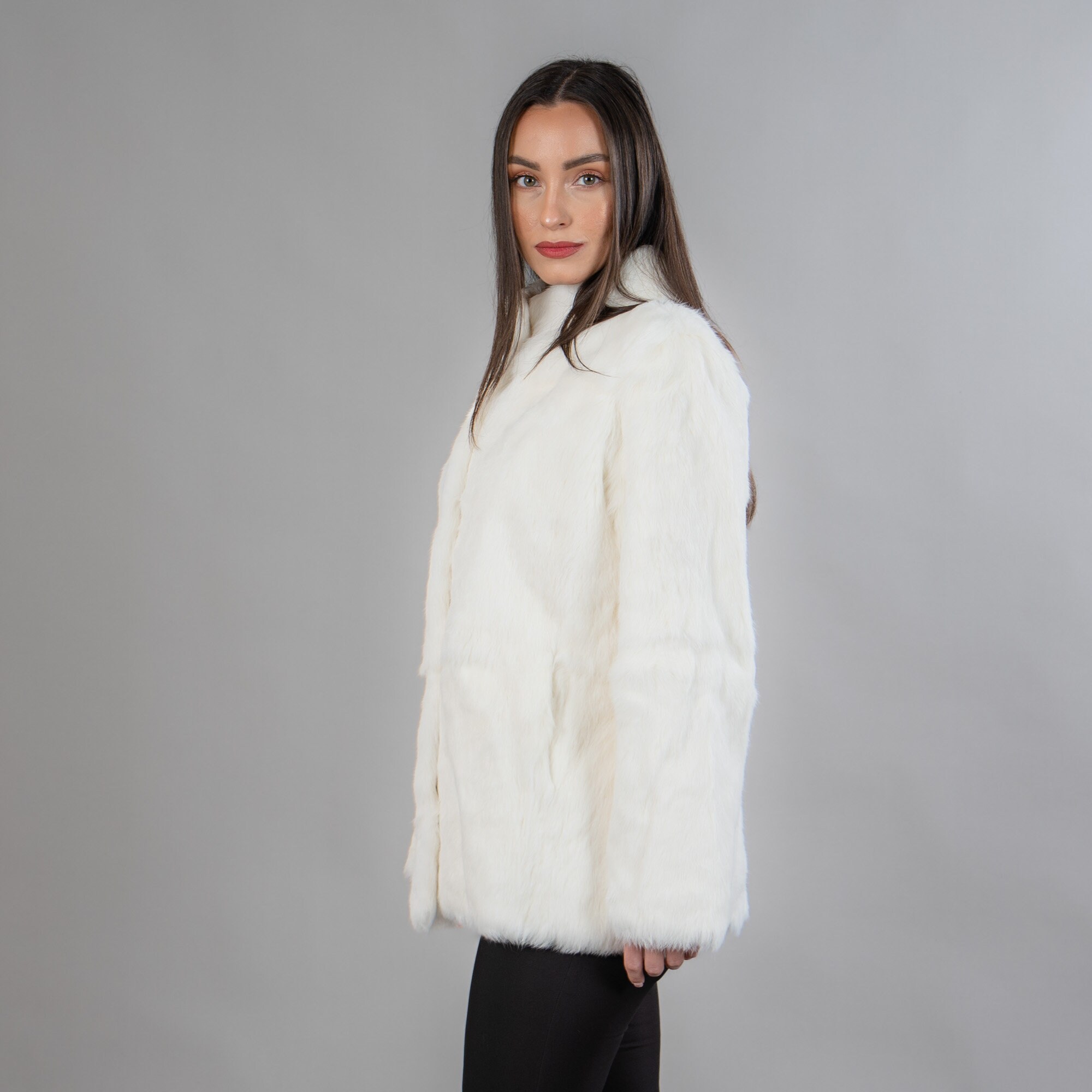 Real White Rabbit Fur Jacket With A Fur Collar Etsy Singapore
