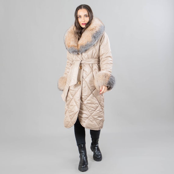 Manteau Beige Avec Col Et Poignets En Fourrure De Renard Amovibles Etsy France