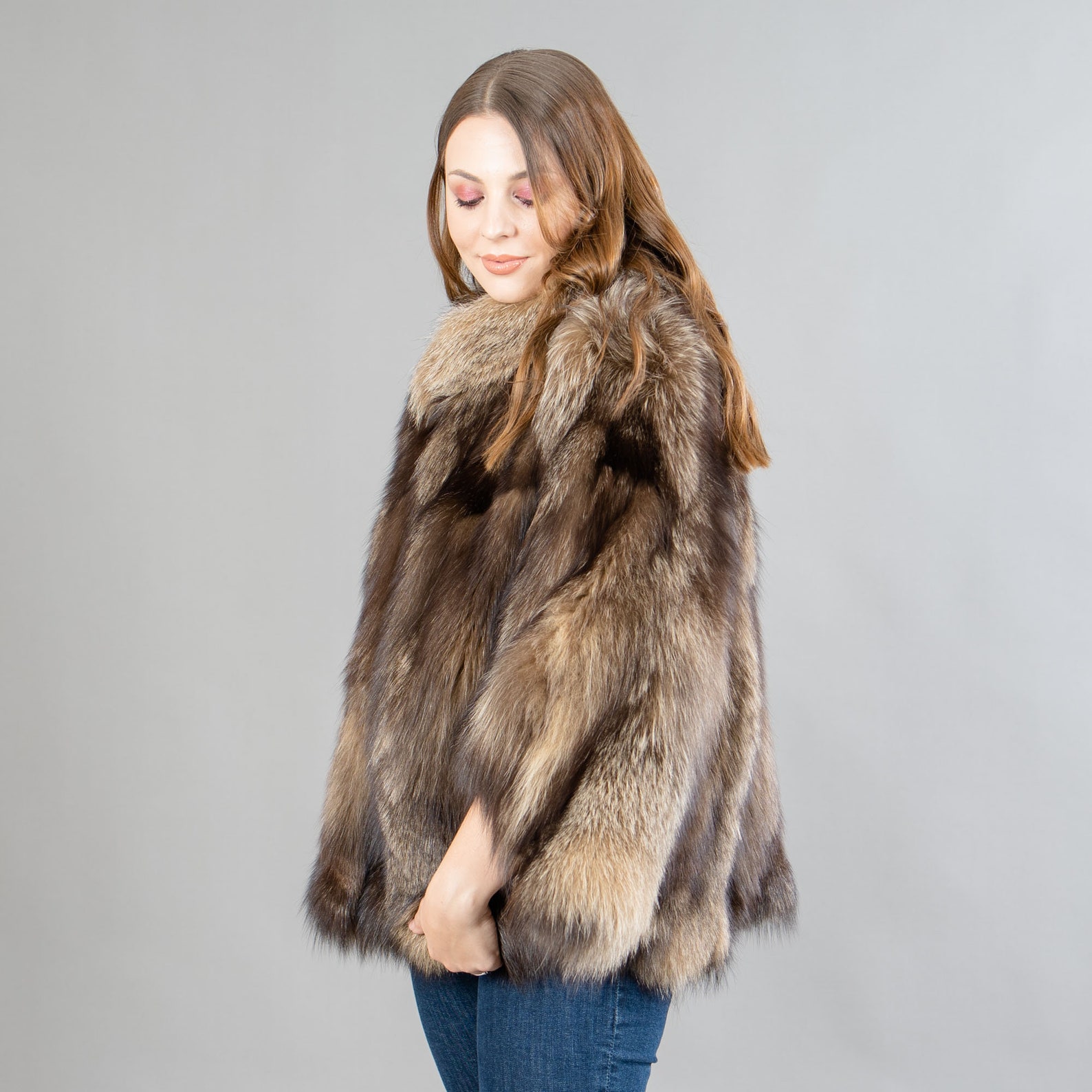 Genuine Fox Fur Cape Coat in Brown Color With A Fluffy Fur - Etsy