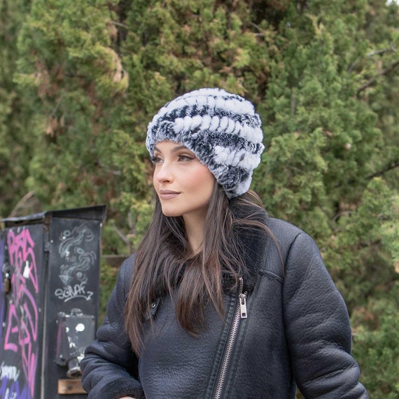 Rex Rabbit Fur Grey Beanie Women main image 4