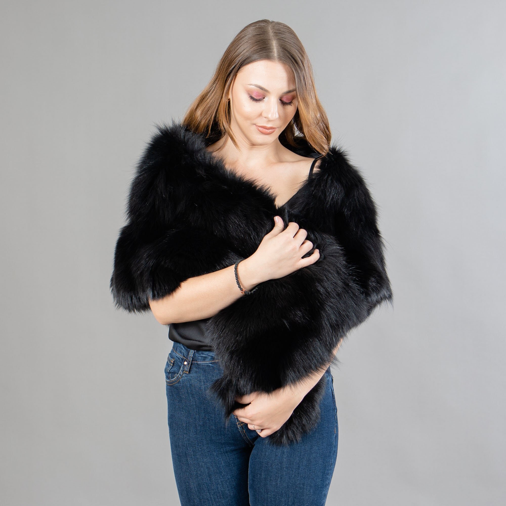Real Fox Fur Shawl in Black Color - Etsy