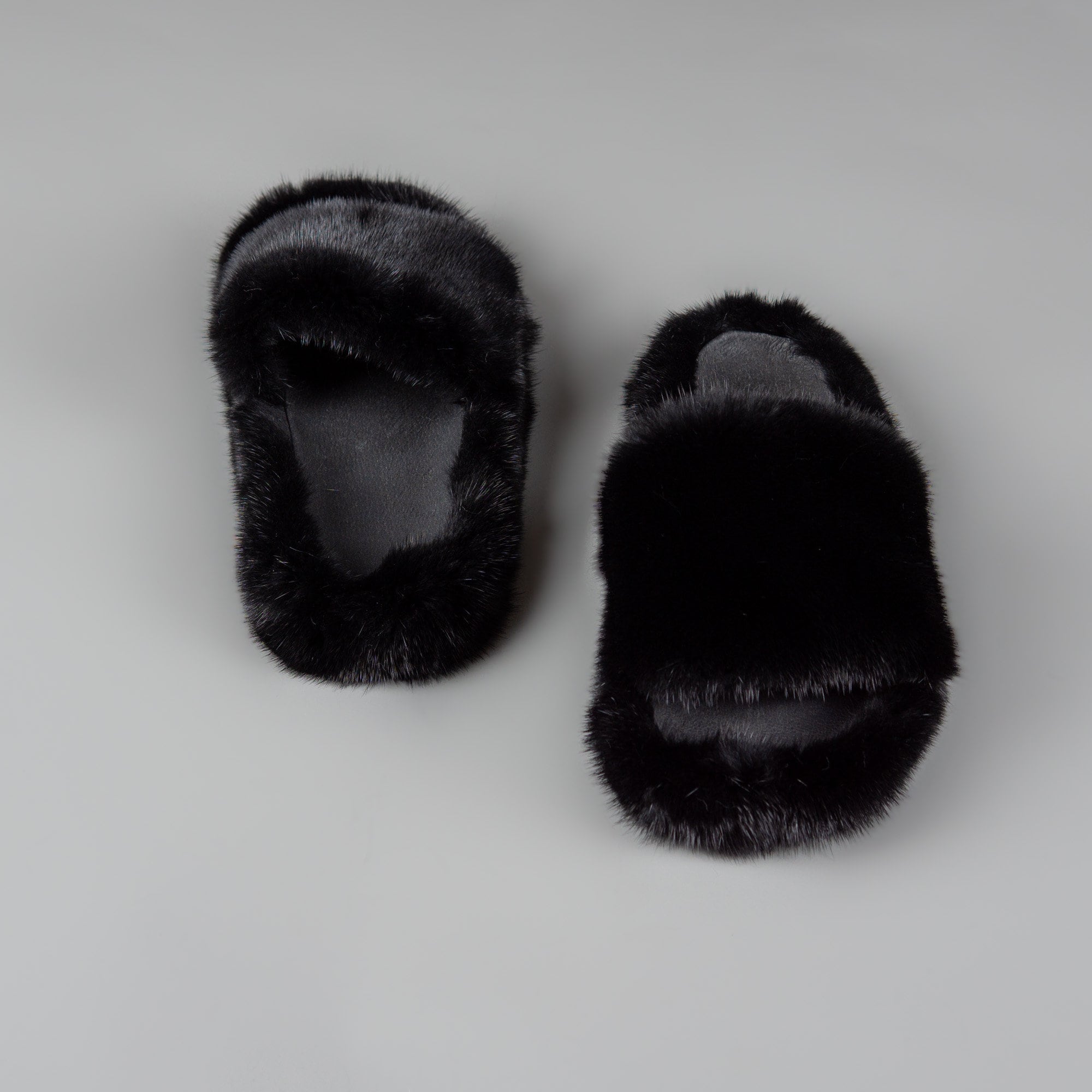 Shoes, 9 Mink Fur Slides Black Pale Pink