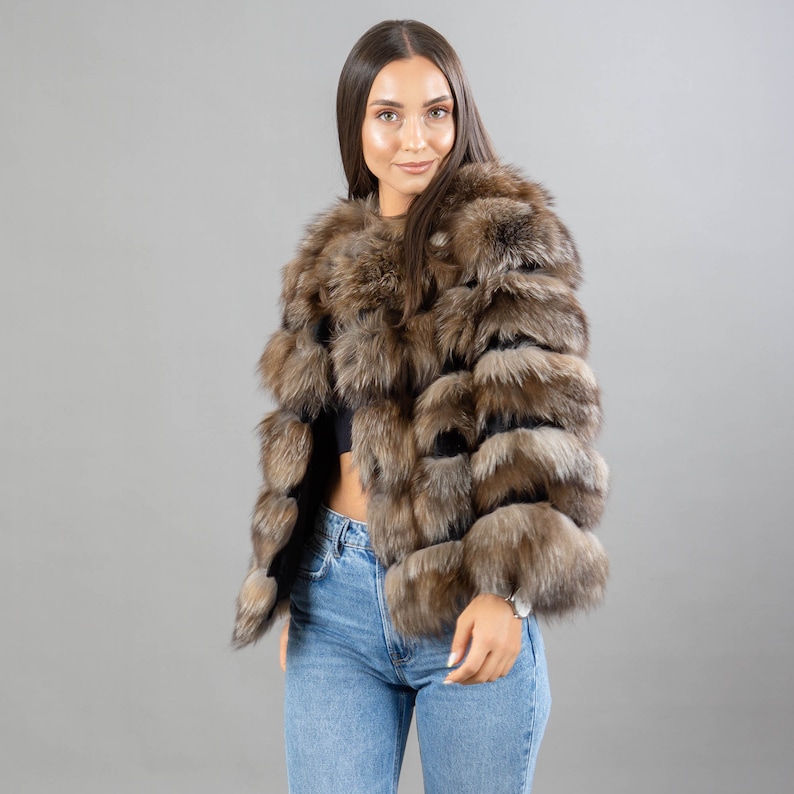 Light Brown Fox Fur Jacket With Rabbit Fur Details - Etsy