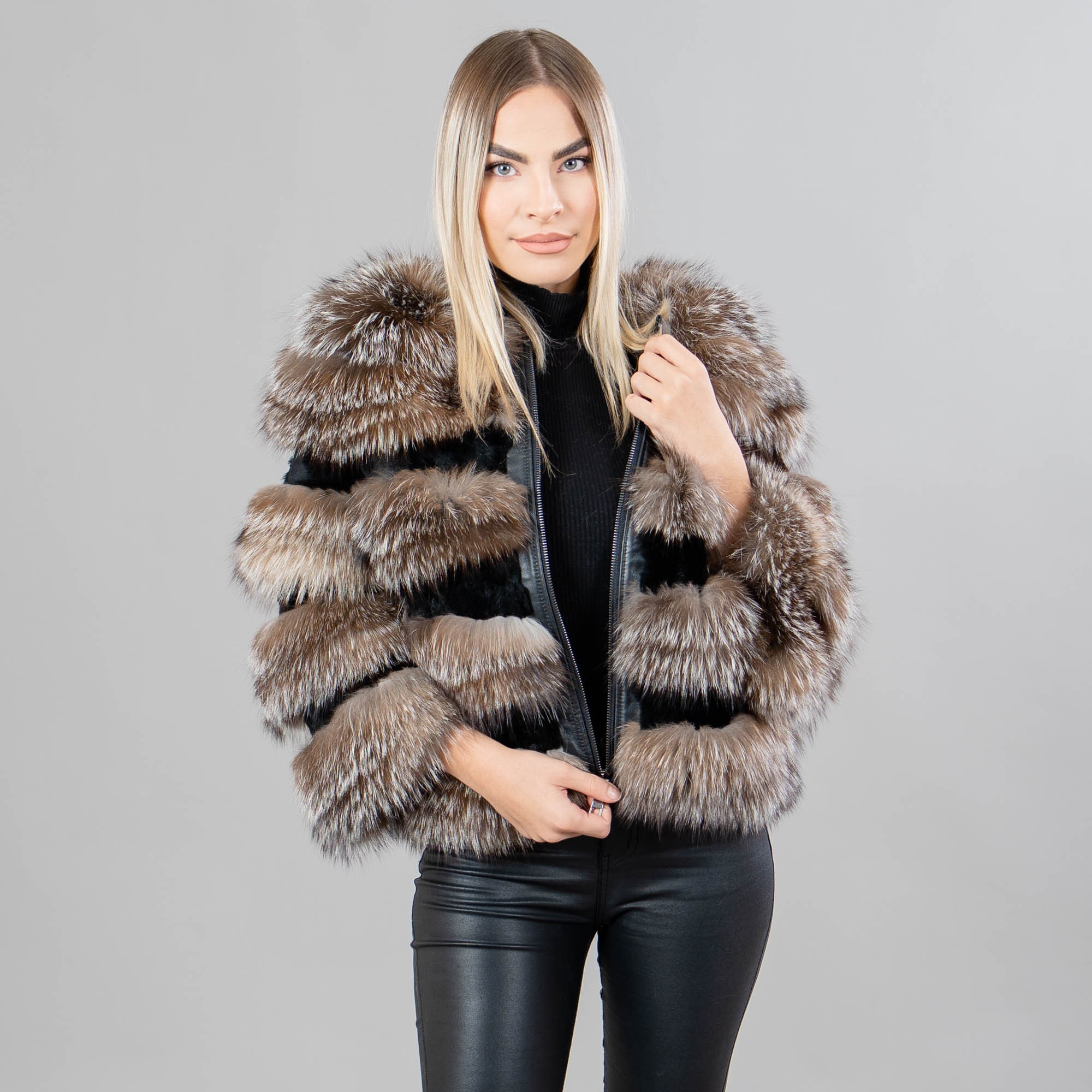 Brown Fox Fur Jacket With Rabbit Fur Details - Etsy