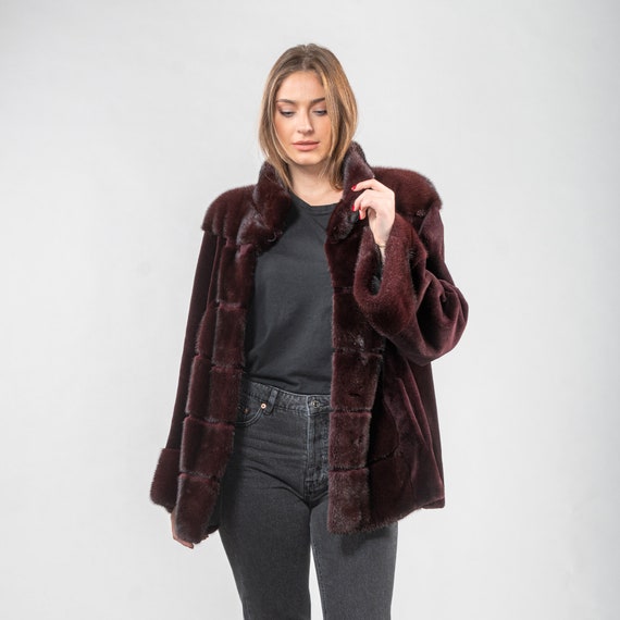 Burgundy faux store fur coat