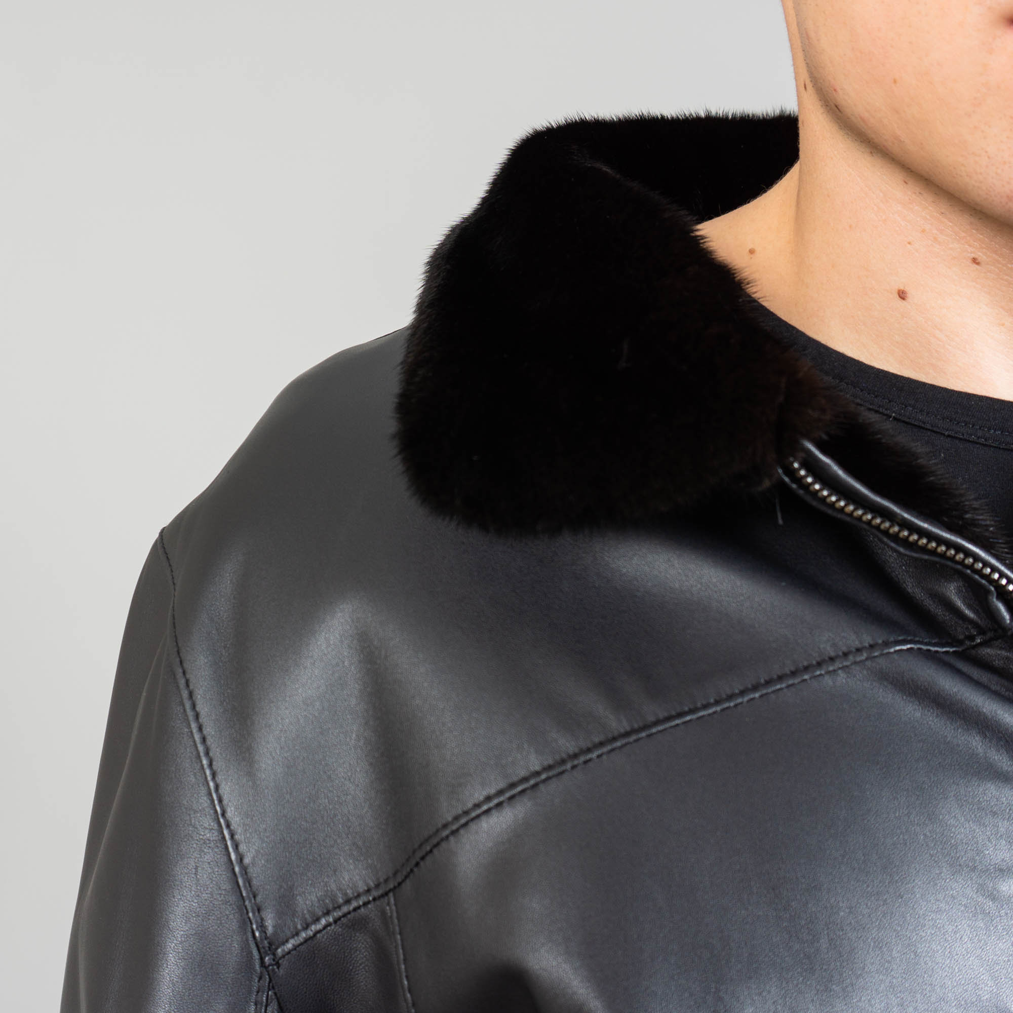 FRR Mink Fur Bomber Jacket Reversible to Leather in Black