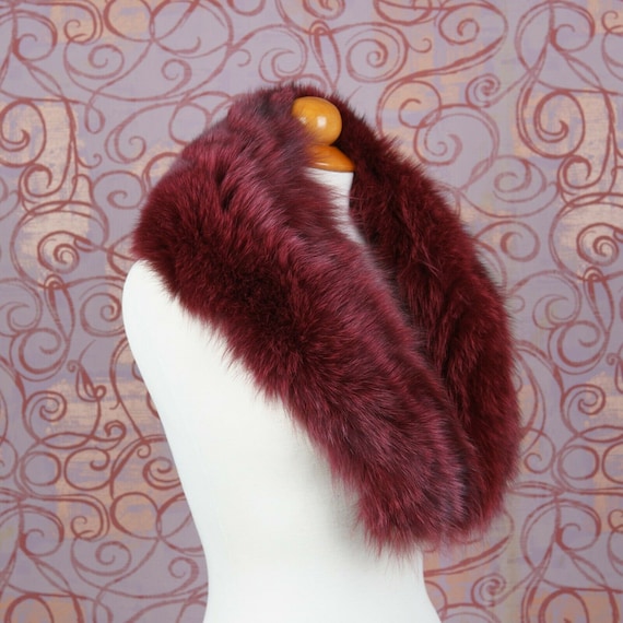 Women Real WHOLE Burgundy Fox Fur Shawl Cape Wrap Scarf Fur Collar Neck Warmer 