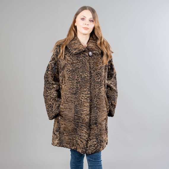 Genuine Brown Astrakhan Fur Jacket With A Collar - Etsy Denmark