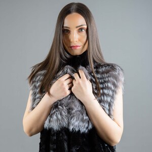 A closer look at the fox and mink fur vest.