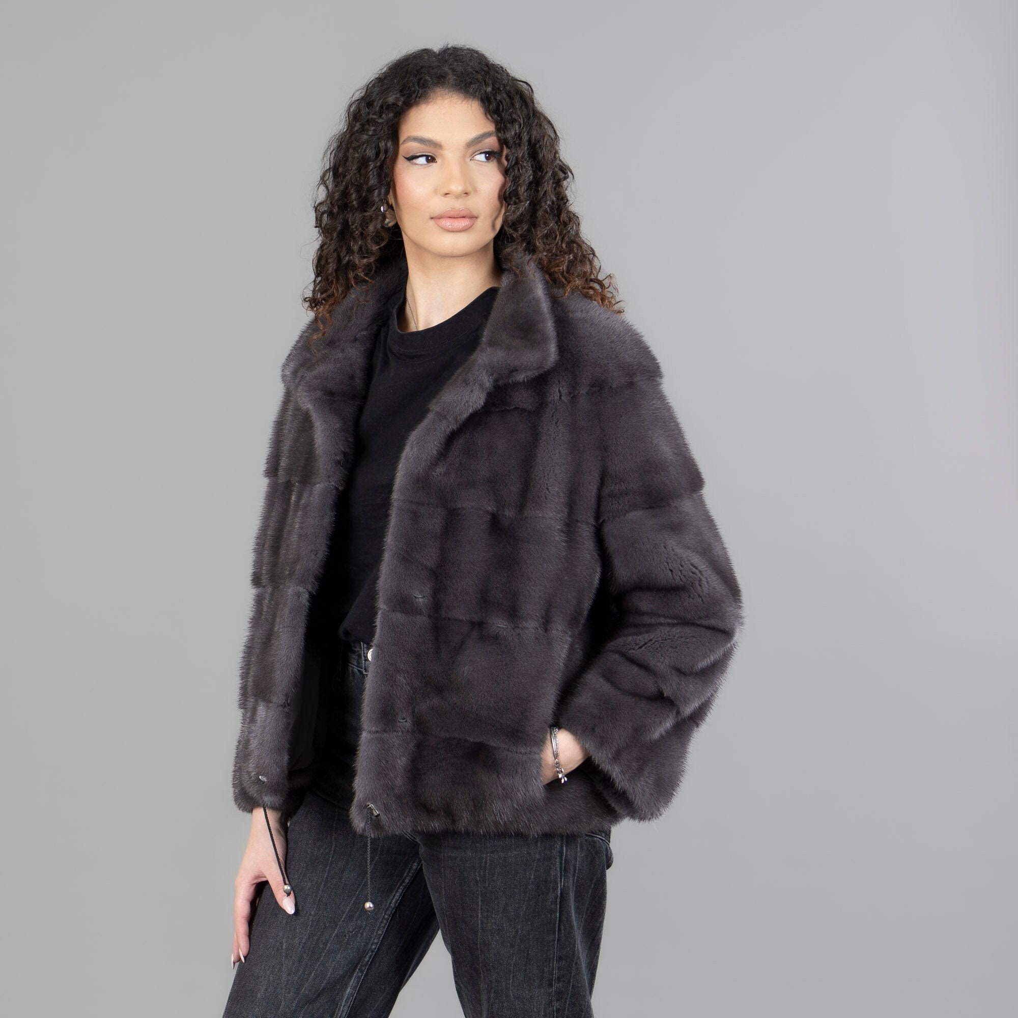 Mink Fur Jacket in Dark Gray Color - Etsy