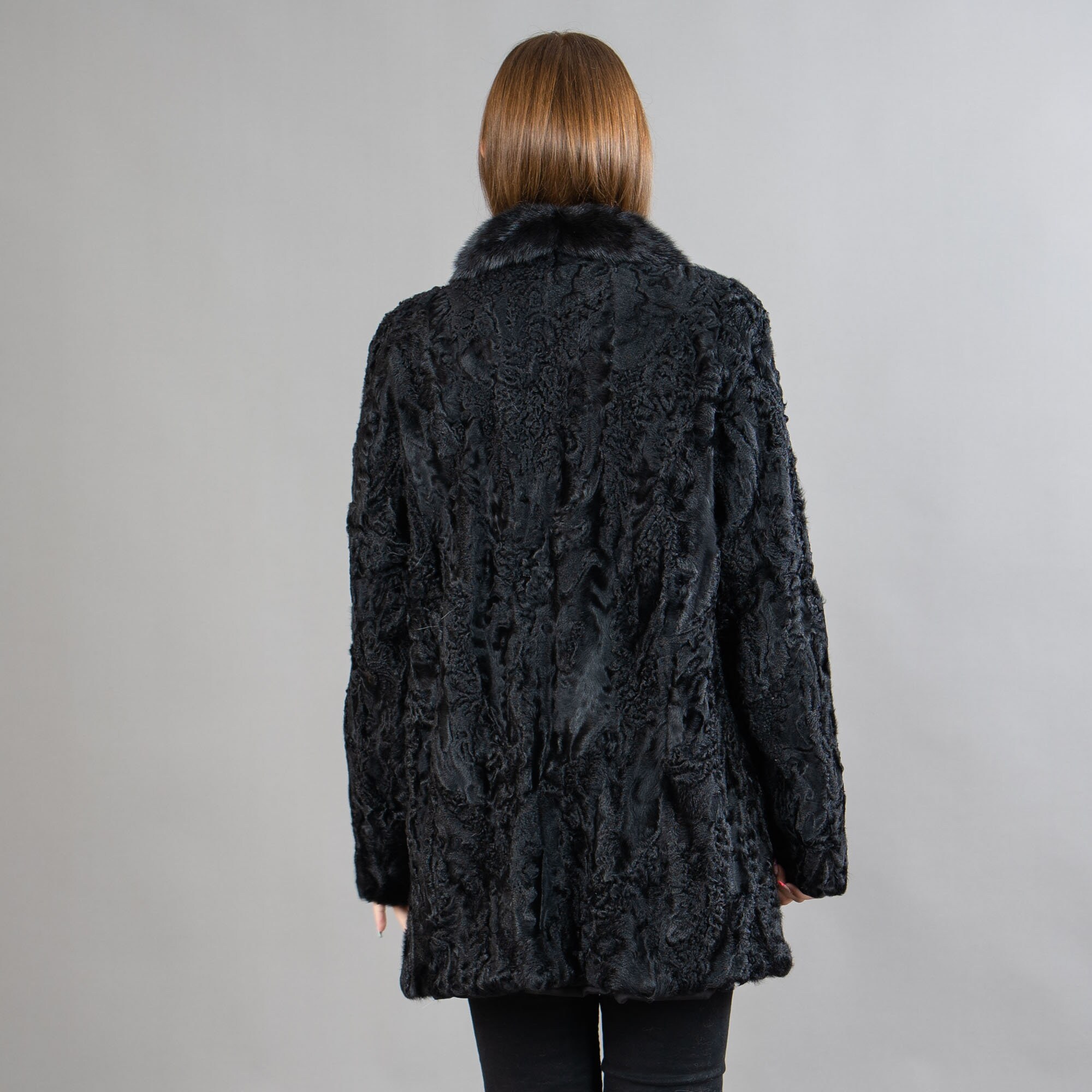 Veste En Astrakan Véritable Noir – Vintage – Taille 42-44 – Col Fourrure – Très Bon état