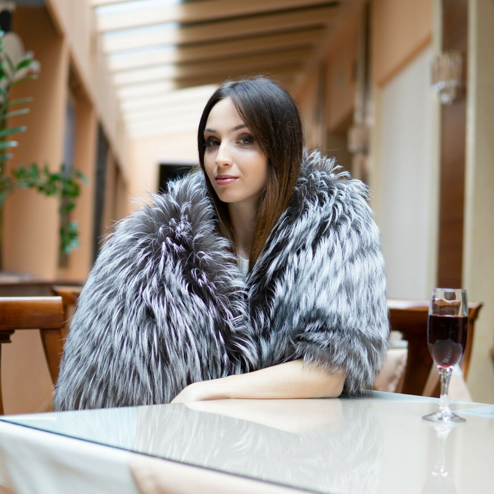 本物のシルバーフォックスファーショール レディース ファーラップ